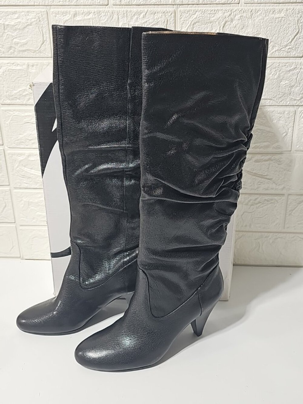 Nine West black leather women's high heel Boots size 5.5 NWSTANDPUT